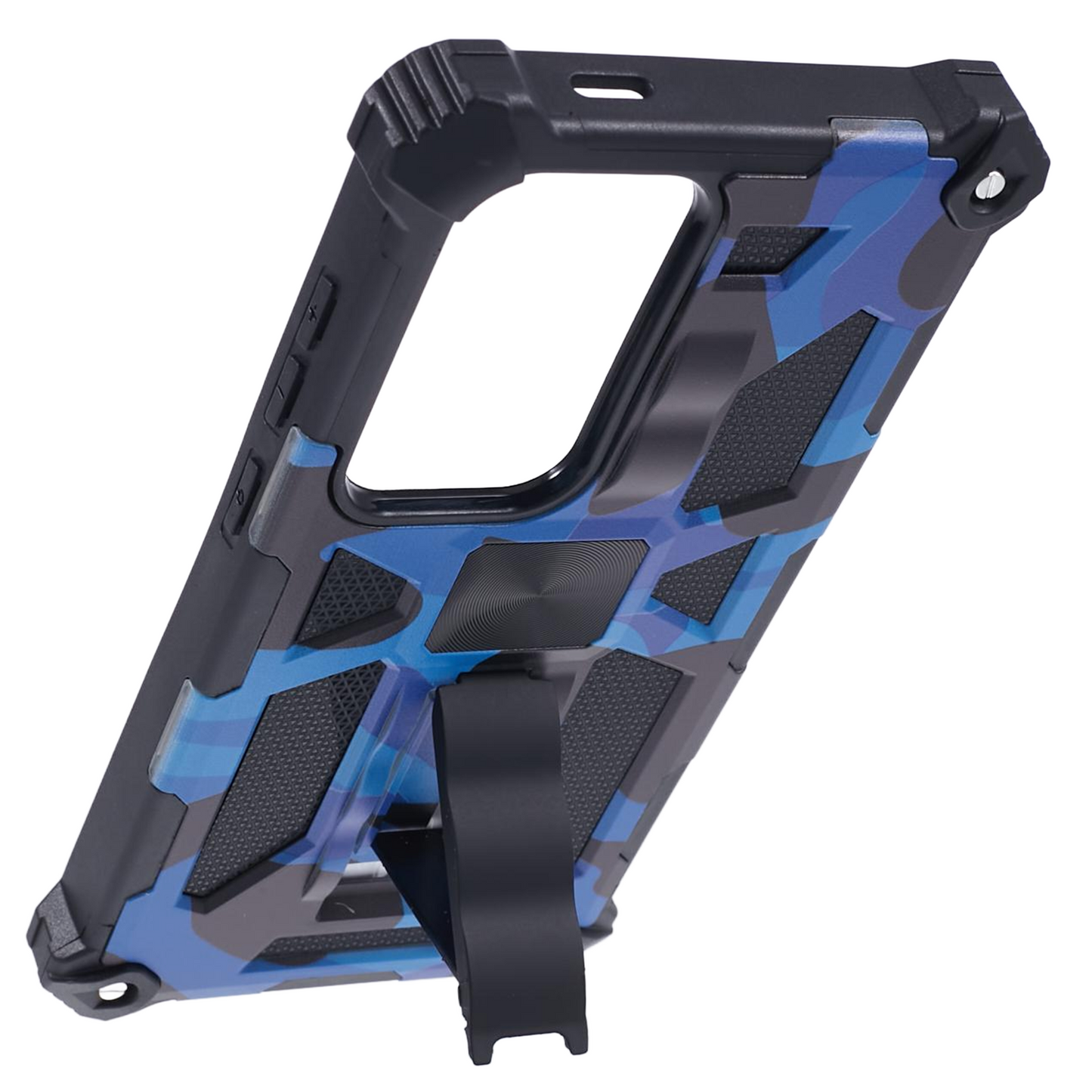 For Samsung Galaxy S24 Ultra Case Camouflage Kickstand Plastic+TPU Cell Phone Cover - Blue
