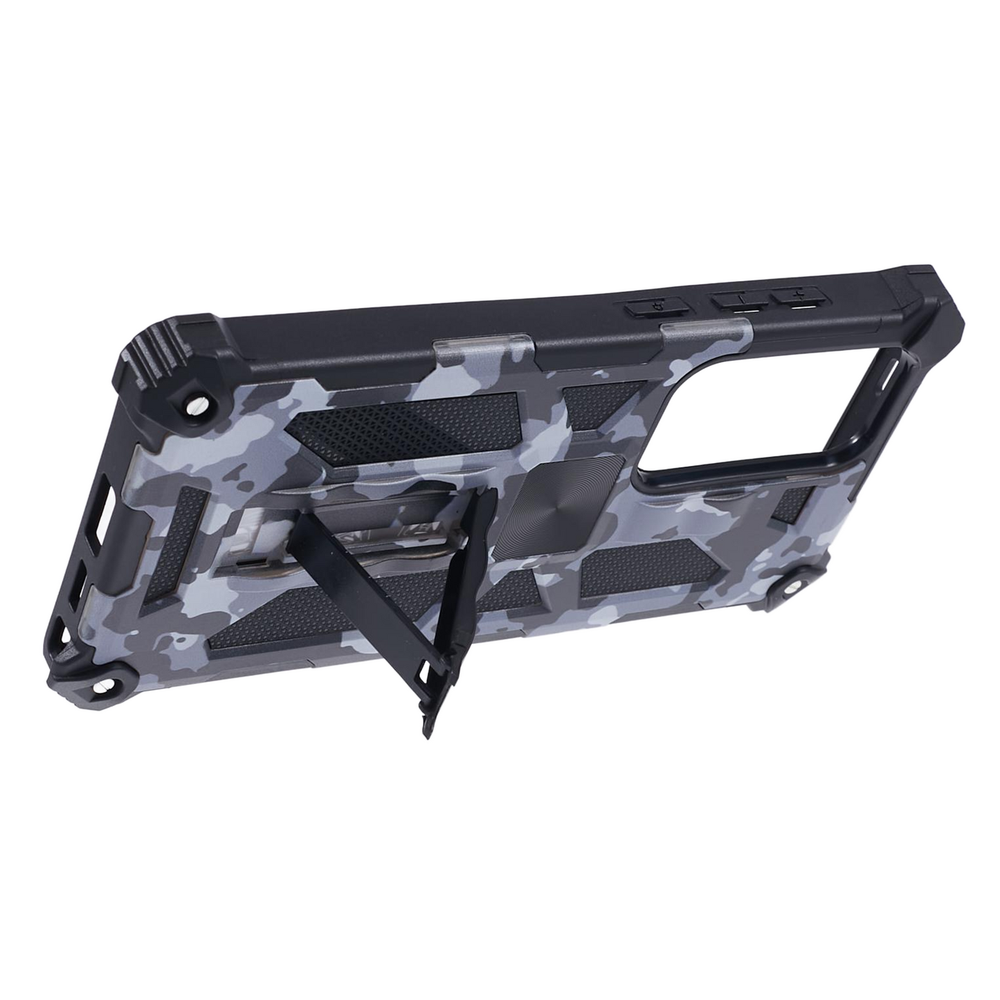 For Samsung Galaxy S24 Ultra Case Camouflage Kickstand Plastic+TPU Cell Phone Cover - Black