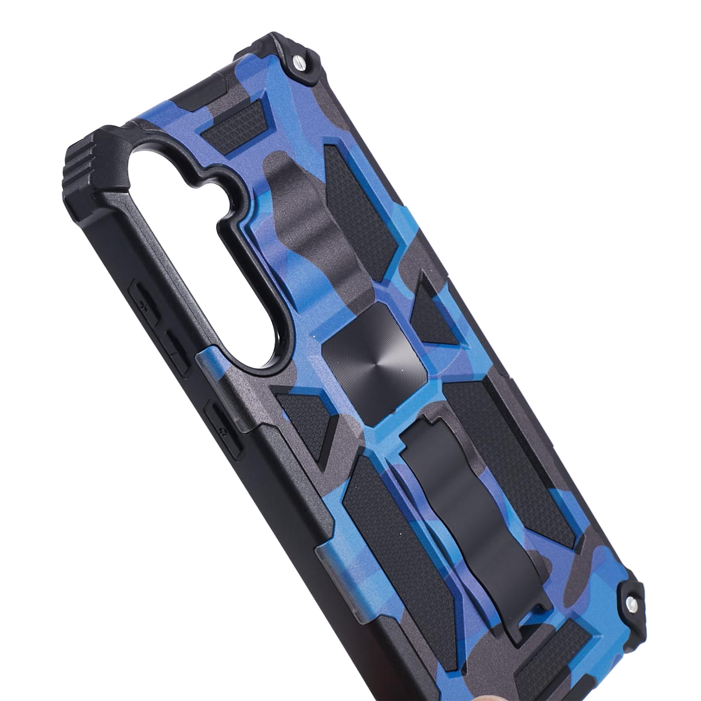 For Samsung Galaxy S24 Camouflage Pattern Case Kickstand TPU+PC Phone Cover - Blue