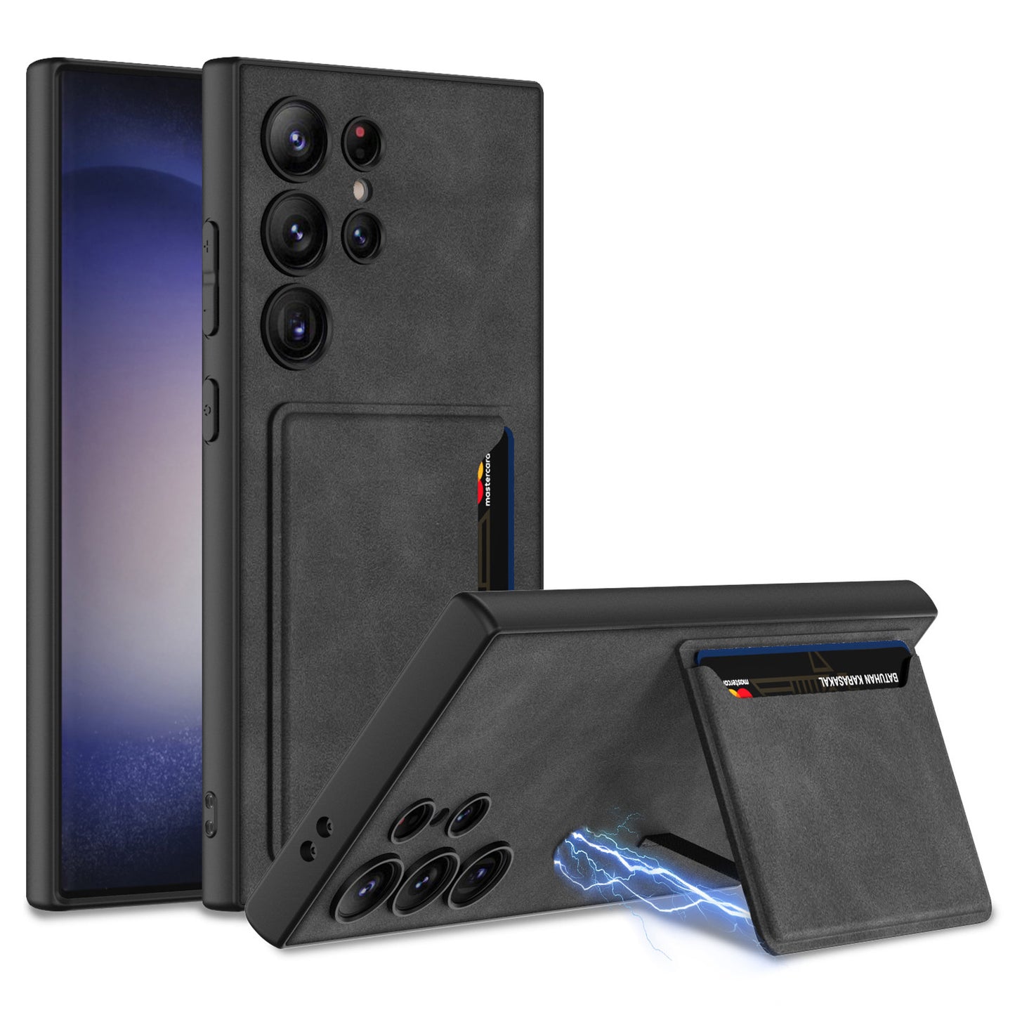 GKK For Samsung Galaxy S24 Ultra Phone Case Magnetic Kickstand Card Holder Matte Cover - Black