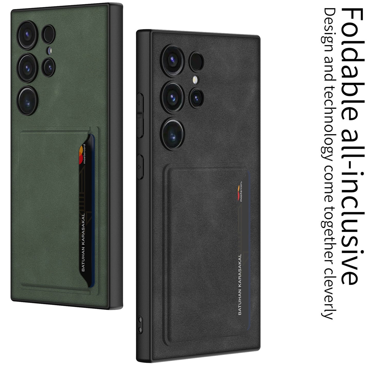 GKK For Samsung Galaxy S24 Ultra Phone Case Magnetic Kickstand Card Holder Matte Cover - Black