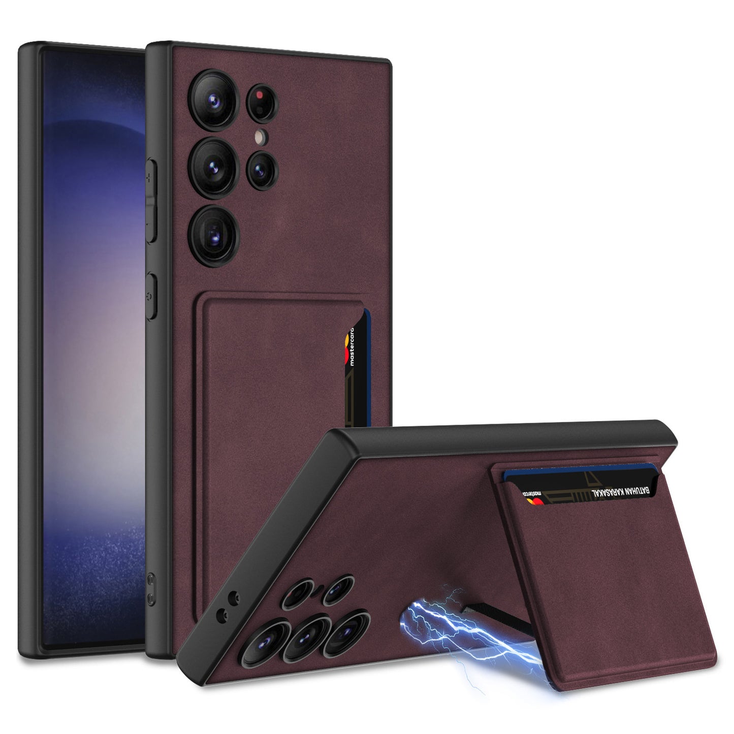 GKK For Samsung Galaxy S24 Ultra Phone Case Magnetic Kickstand Card Holder Matte Cover - Wine Red
