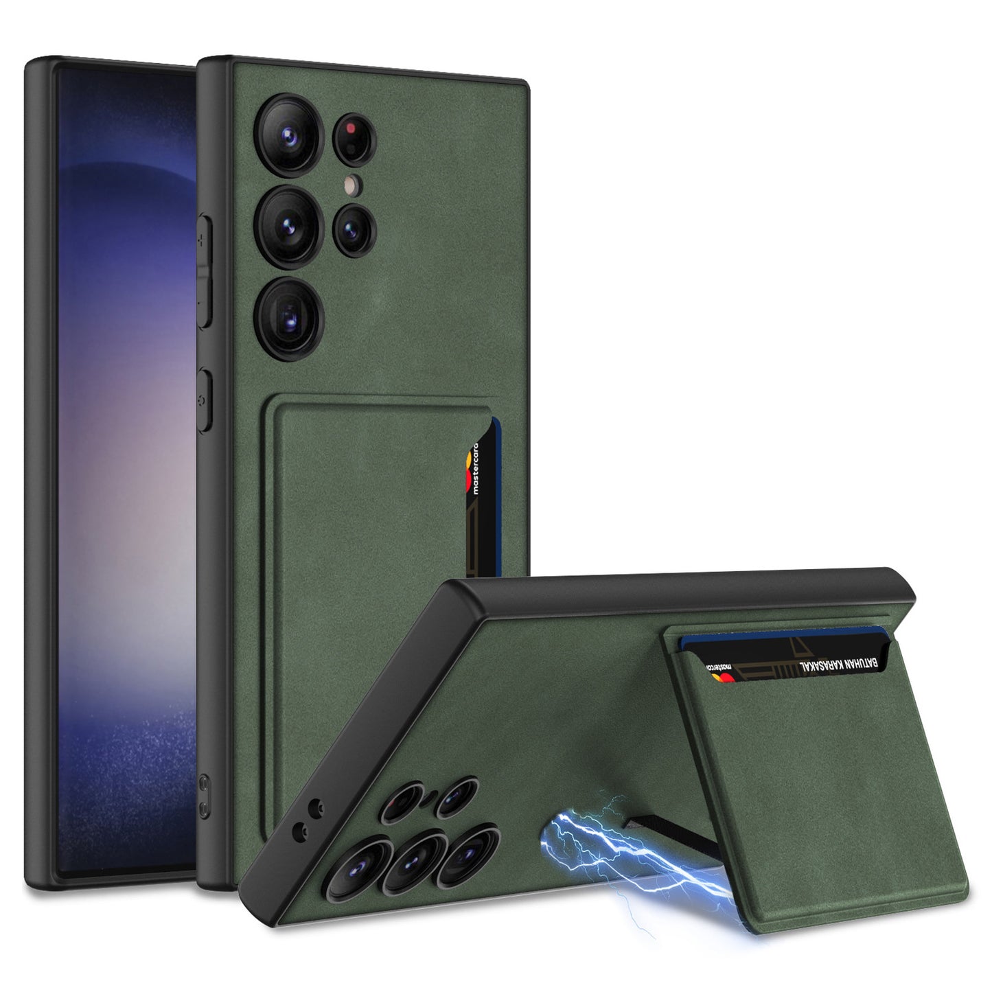 GKK For Samsung Galaxy S24 Ultra Phone Case Magnetic Kickstand Card Holder Matte Cover - Green