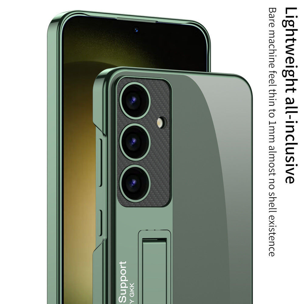 GKK For Samsung Galaxy S24 Case Scratch-proof Electroplating Phone Cover with Kickstand - Midnight Green