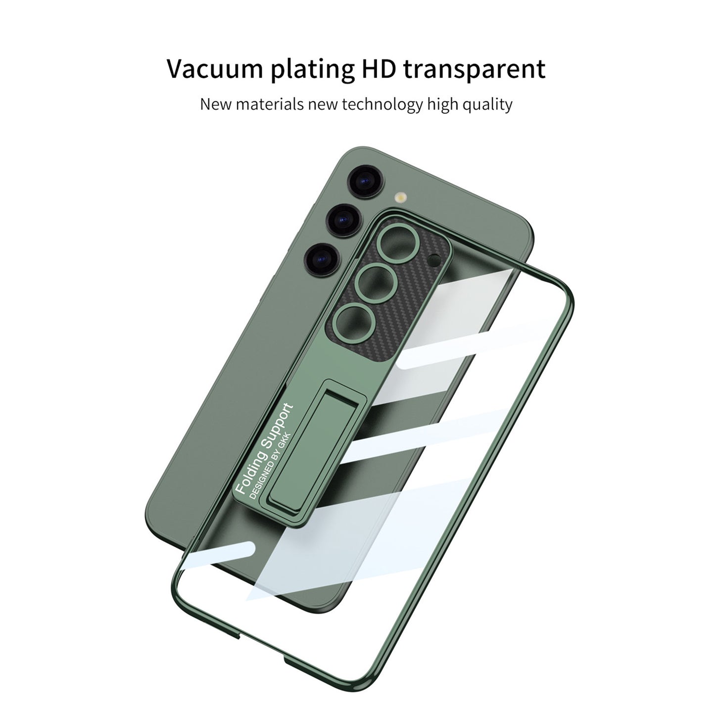 GKK For Samsung Galaxy S24 Case Scratch-proof Electroplating Phone Cover with Kickstand - Midnight Green