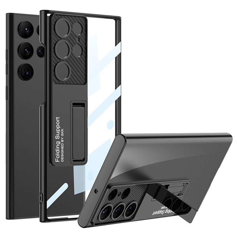 GKK For Samsung Galaxy S24 Ultra Phone Case Electroplating Scratch-proof Kickstand Protective Shell - Black