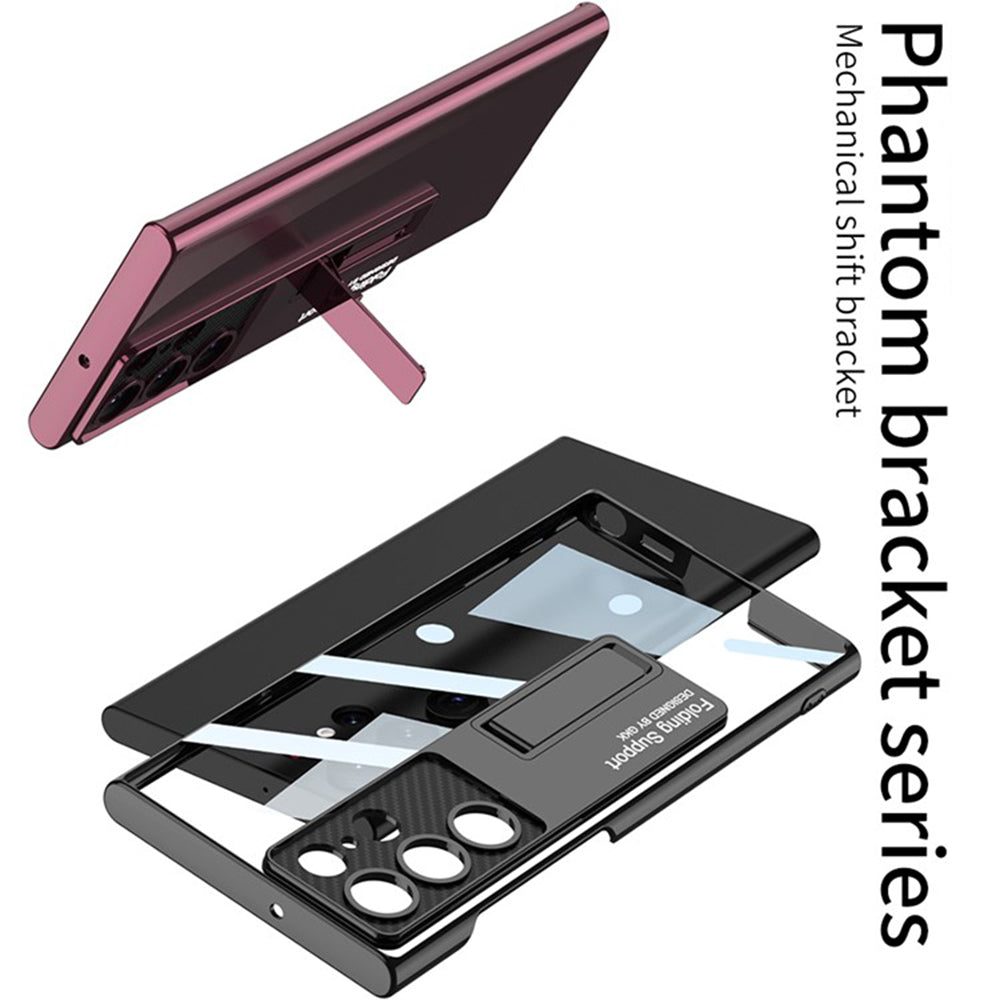 GKK For Samsung Galaxy S24 Ultra Phone Case Electroplating Scratch-proof Kickstand Protective Shell - Black