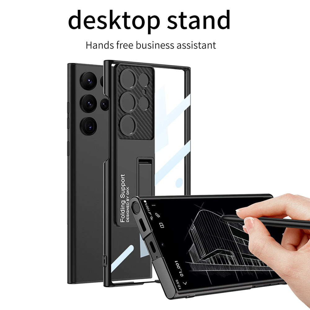 GKK For Samsung Galaxy S24 Ultra Phone Case Electroplating Scratch-proof Kickstand Protective Shell - Silver