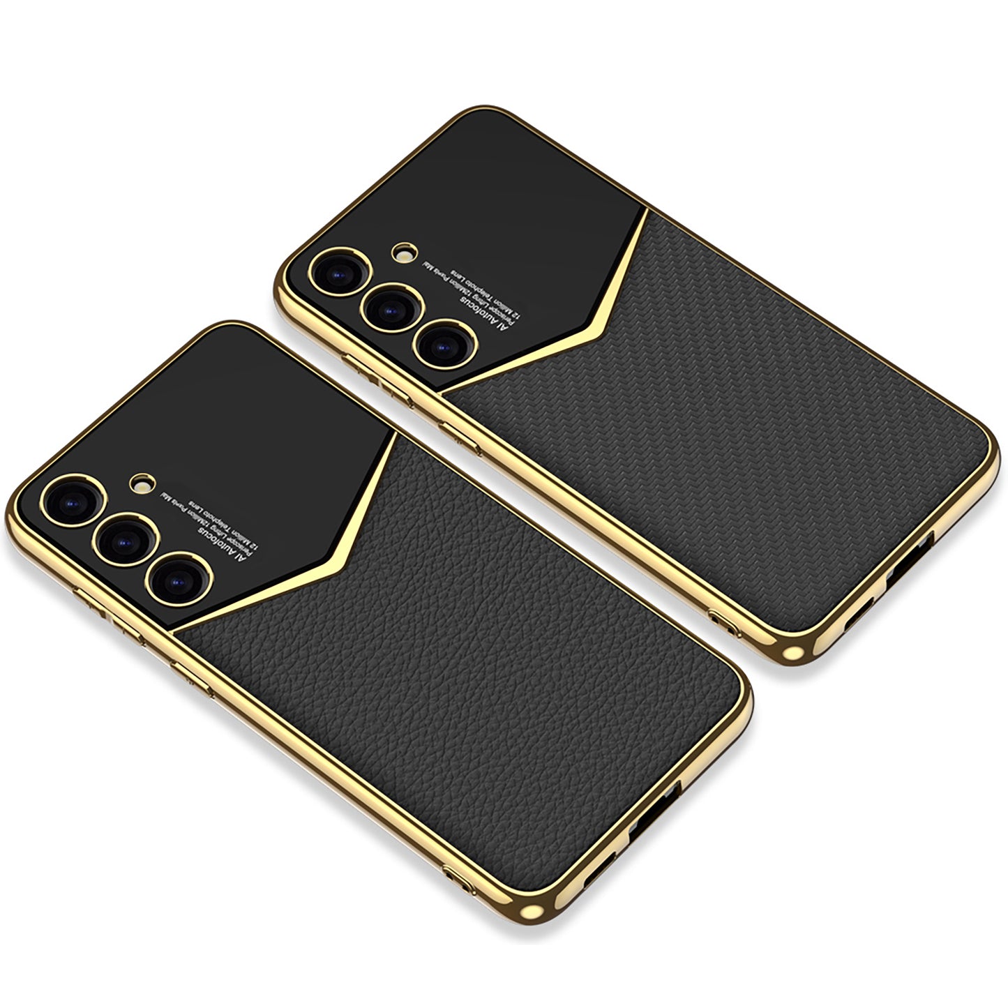 GKK For Samsung Galaxy S24+ Cell Phone Cases Electroplating PU Leather Coated PC+TPU Cover - Black