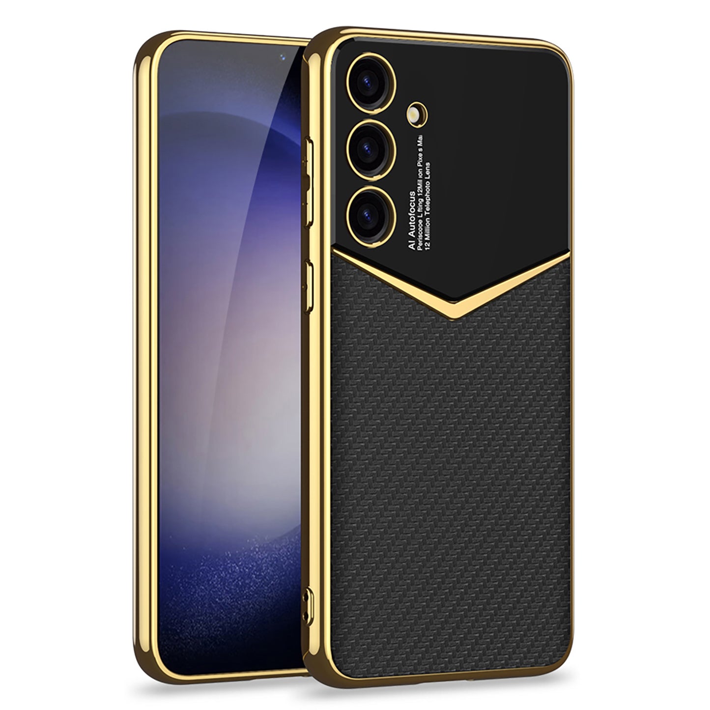 GKK For Samsung Galaxy S24+ Cell Phone Cases Electroplating PU Leather Coated PC+TPU Cover - Carbon Fiber