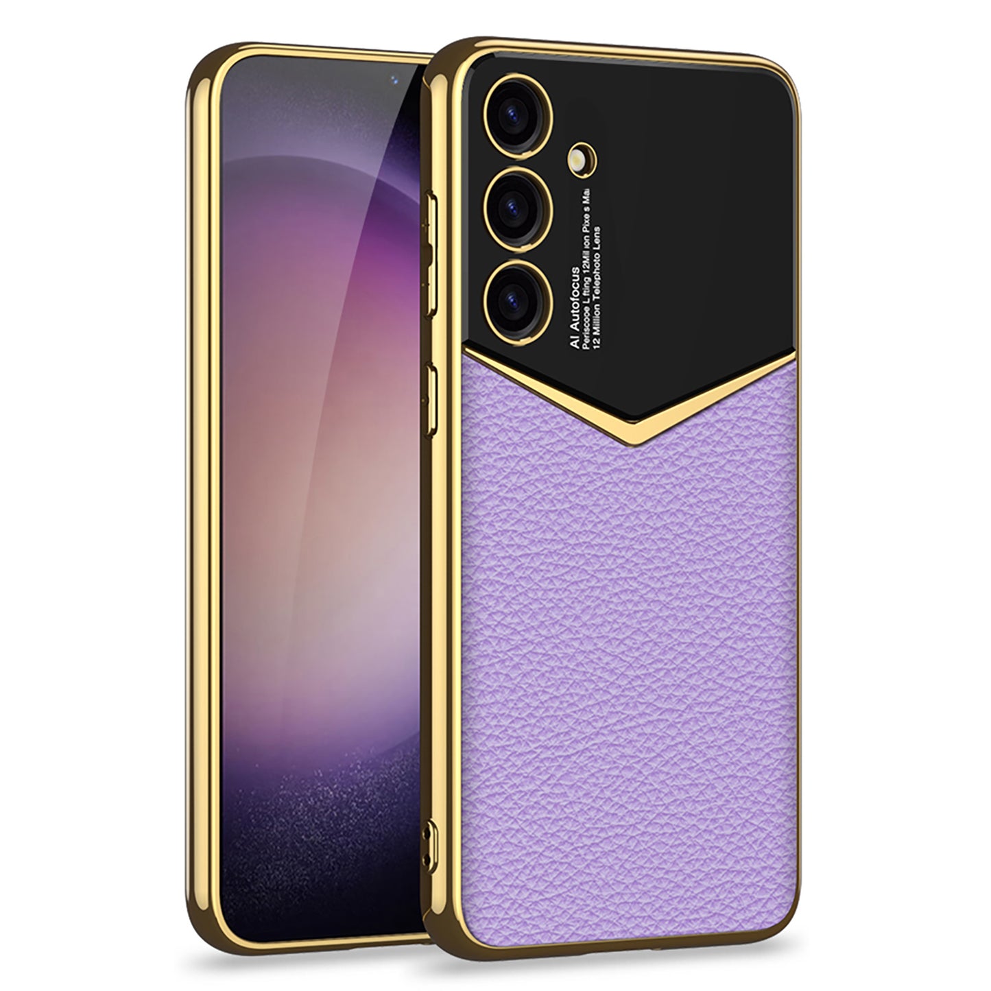 GKK For Samsung Galaxy S24+ Cell Phone Cases Electroplating PU Leather Coated PC+TPU Cover - Purple