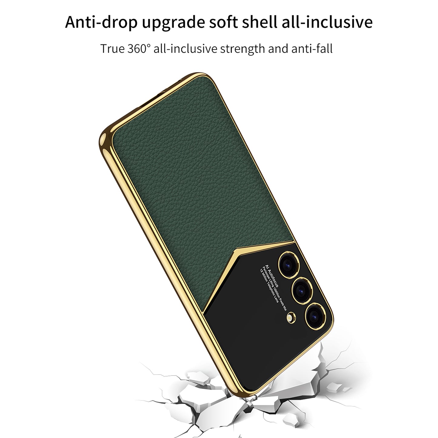 GKK For Samsung Galaxy S24 Cell Phone Cases PU Leather+PC+TPU Electroplating Cover - Carbon Fiber