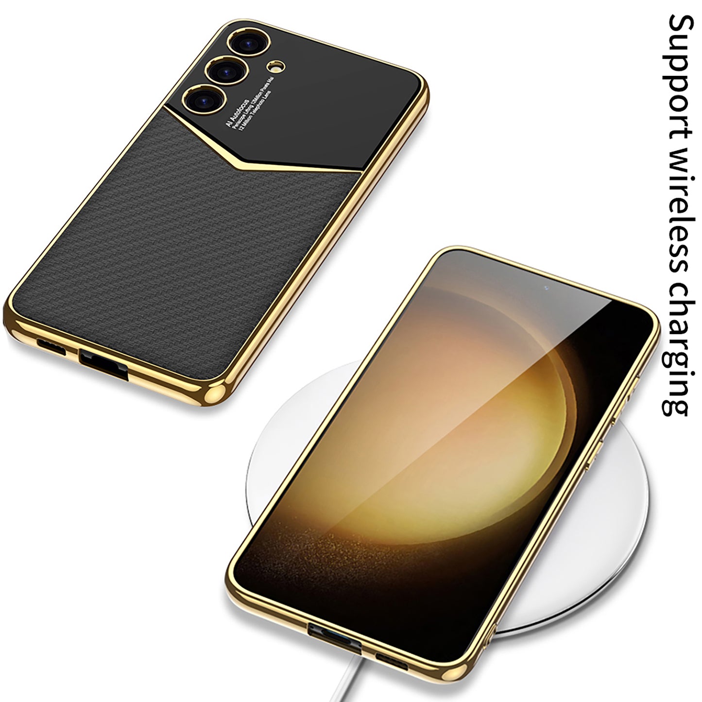 GKK For Samsung Galaxy S24 Cell Phone Cases PU Leather+PC+TPU Electroplating Cover - White