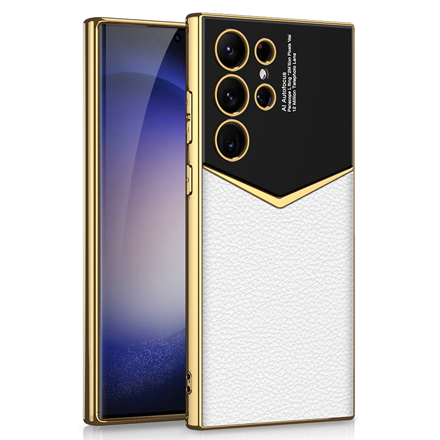 GKK Cell Phone Cases for Samsung Galaxy S24 Ultra , PU Leather+PC+TPU Electroplating Cover - White