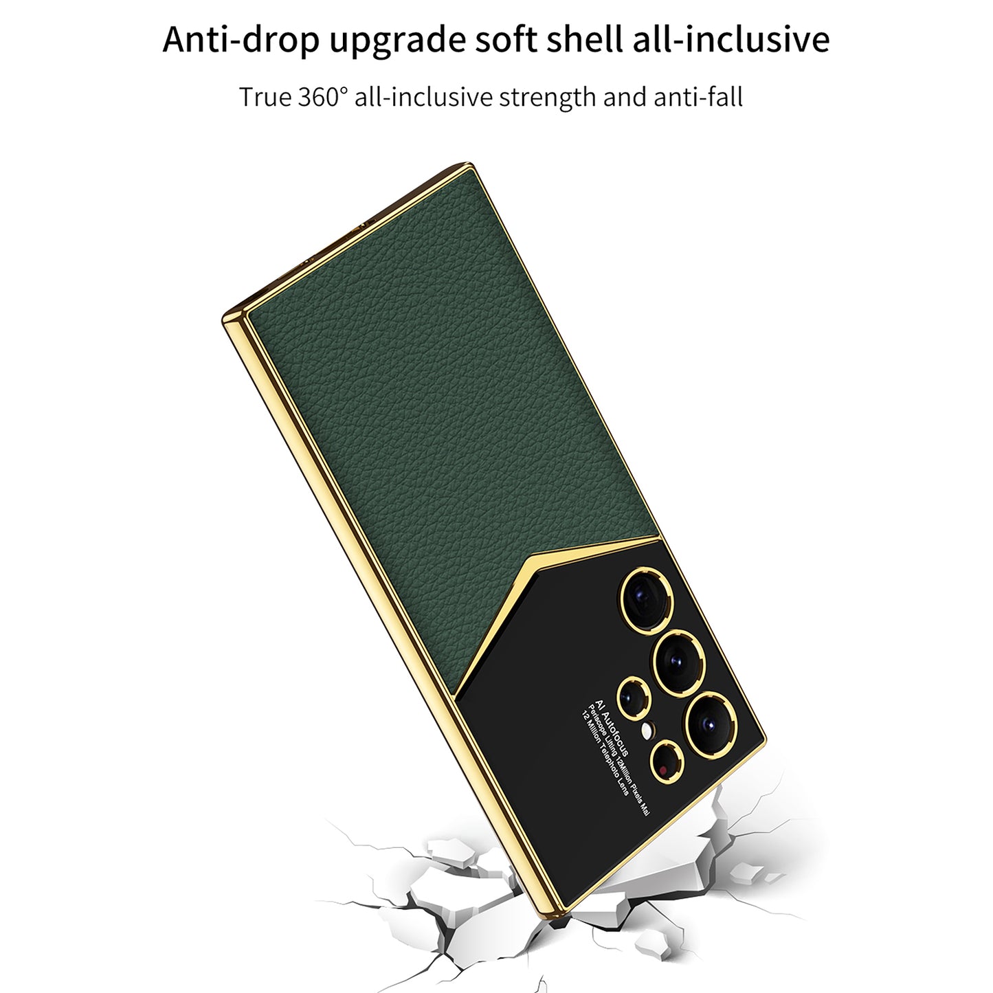 GKK Cell Phone Cases for Samsung Galaxy S24 Ultra , PU Leather+PC+TPU Electroplating Cover - Midnight Green
