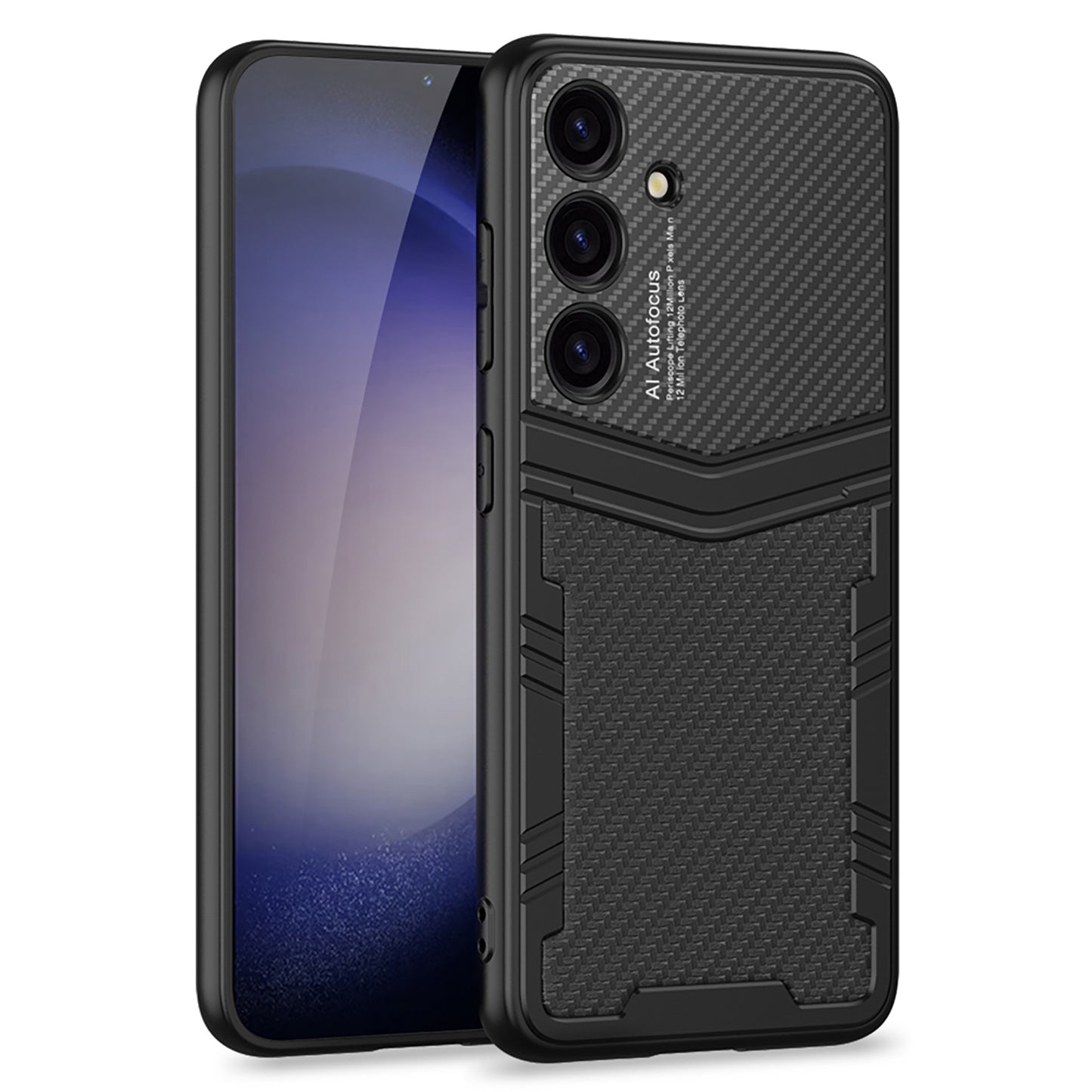 GKK For Samsung Galaxy S24 Case Textured PU Leather+PC+TPU Anti-drop Phone Cover - Carbon Fiber Texture