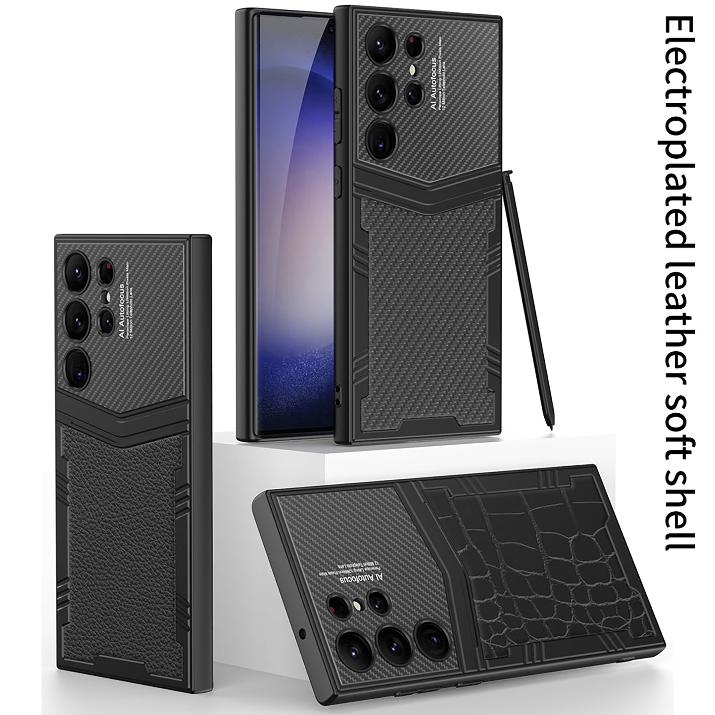 GKK For Samsung Galaxy S24 Ultra Case Anti-scratch Textured PU Leather+PC+TPU Phone Cover - Brushed Texture
