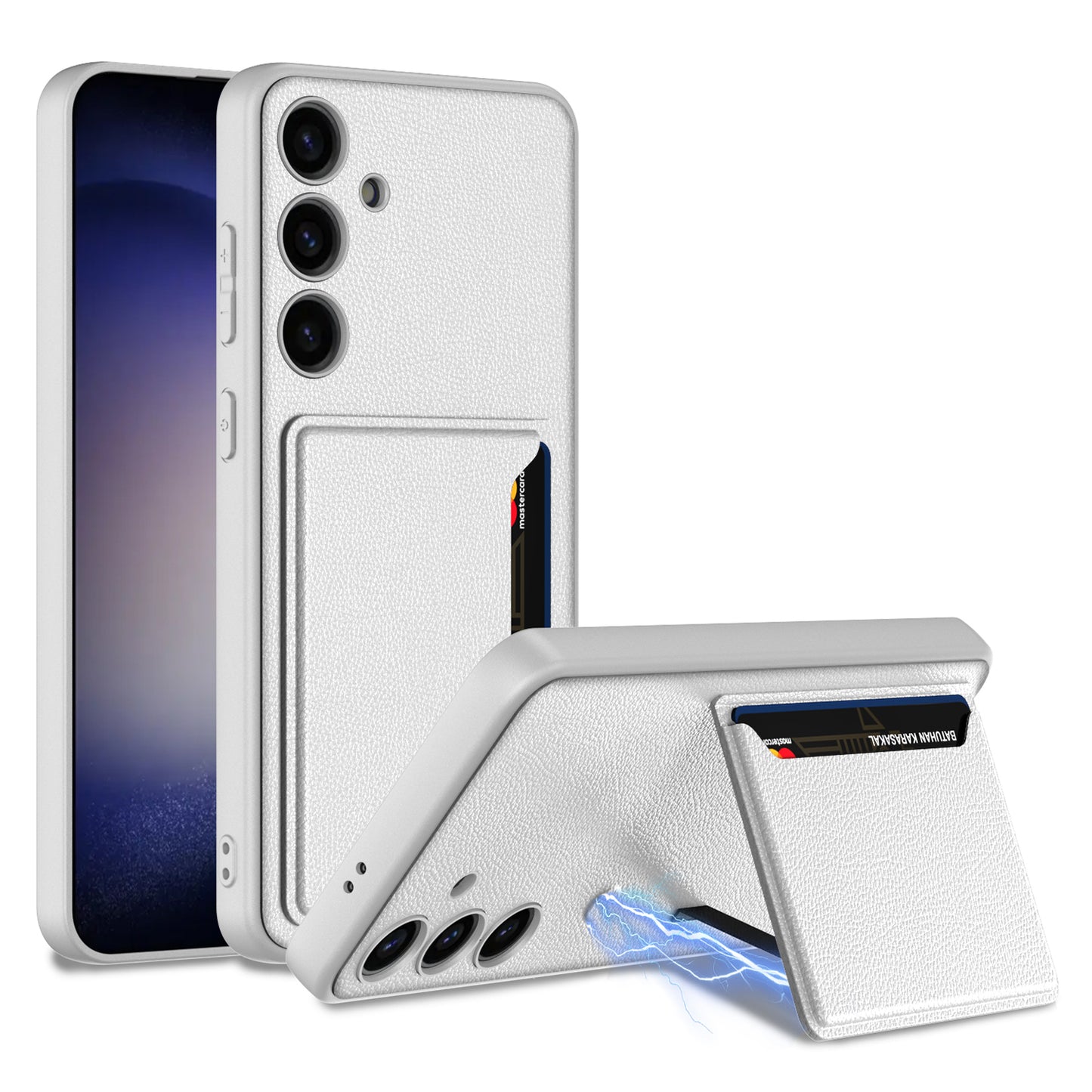GKK For Samsung Galaxy S24+ Phone Case Magnetic Folding Kickstand Cover with Card Slot - Silver