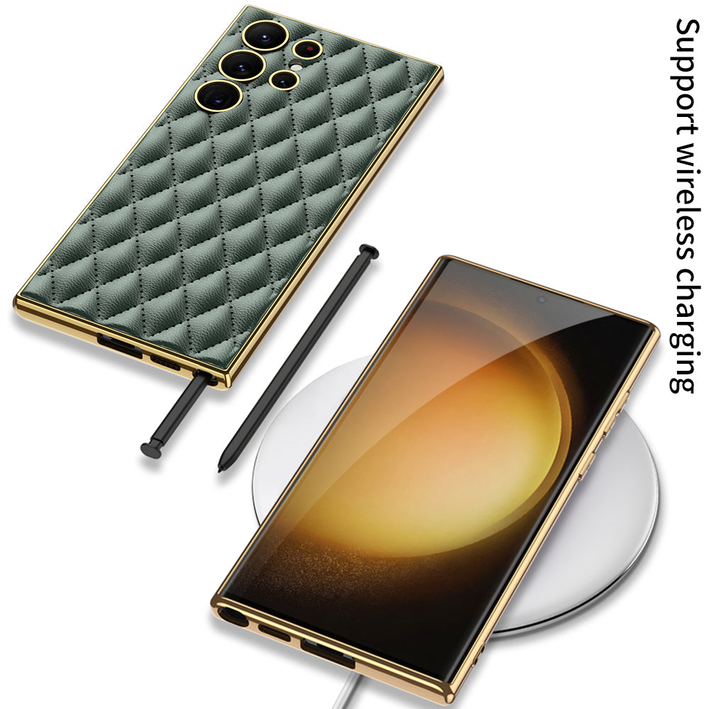 GKK For Samsung Galaxy S24 Ultra Case Stitching Rhombus PU Leather+TPU+PC Phone Cover - Green
