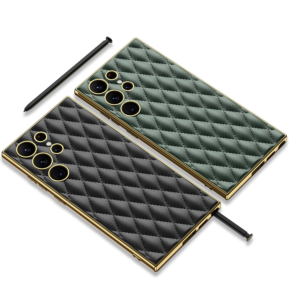 GKK For Samsung Galaxy S24 Ultra Case Stitching Rhombus PU Leather+TPU+PC Phone Cover - Green