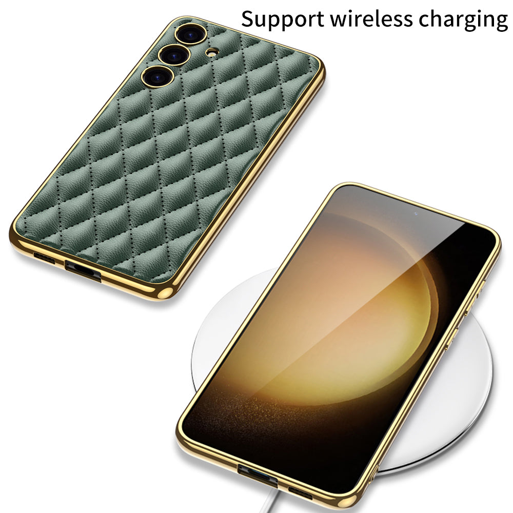 GKK Cell Phone Cases for Samsung Galaxy S24+ Stitching Rhombus PU Leather+TPU+PC Cover - Green