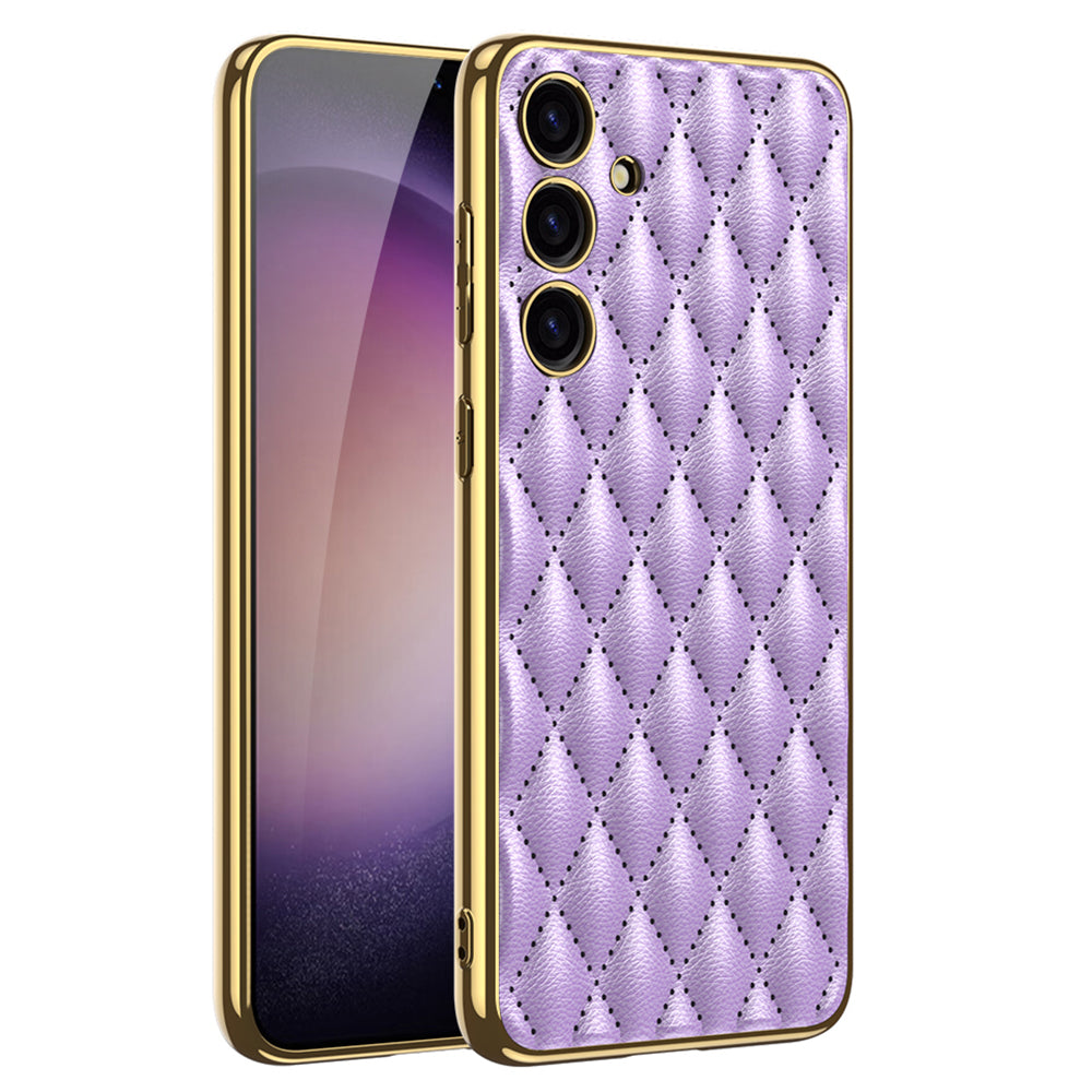 GKK Cell Phone Cases for Samsung Galaxy S24+ Stitching Rhombus PU Leather+TPU+PC Cover - Purple