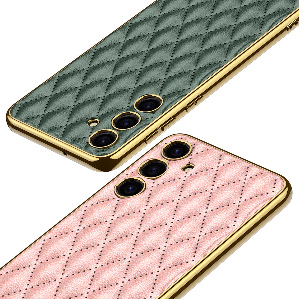GKK Cell Phone Cases for Samsung Galaxy S24+ Stitching Rhombus PU Leather+TPU+PC Cover - Purple