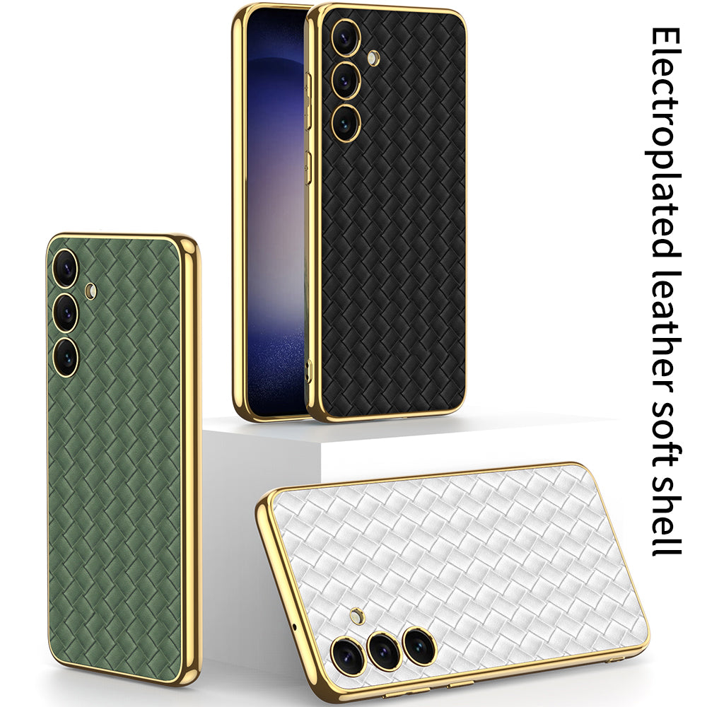 GKK For Samsung Galaxy S24 Cell Phone Cases PU Leather+TPU+PC Woven Texture Cover - Black