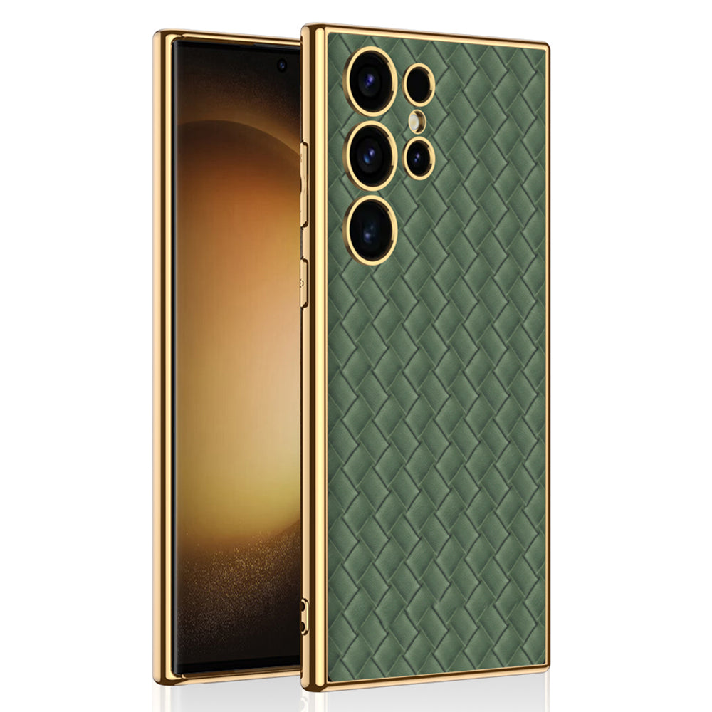 GKK For Samsung Galaxy S24 Ultra Electroplating PU Leather+TPU+PC Woven Texture Cell Phone Cases - Green
