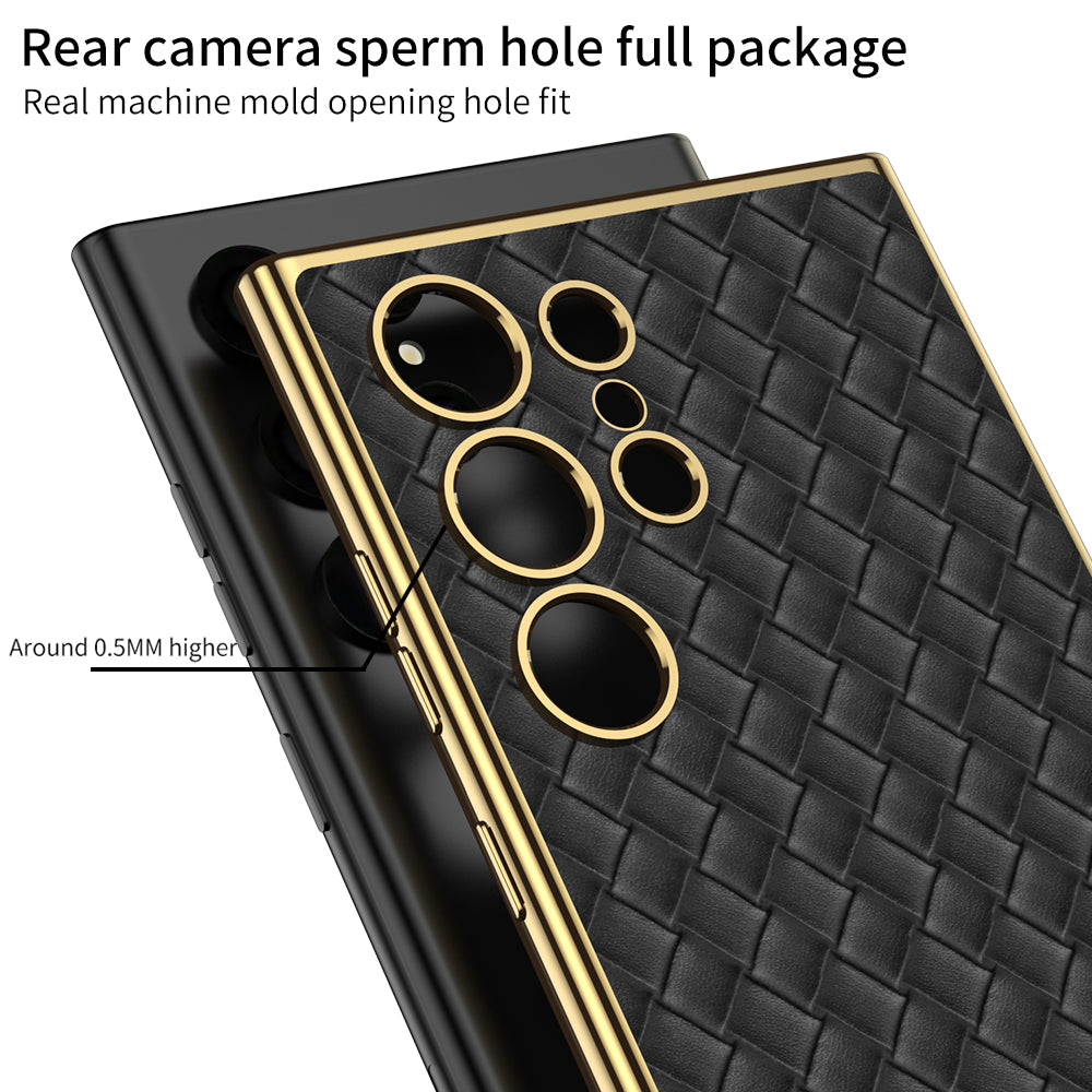 GKK For Samsung Galaxy S24 Ultra Electroplating PU Leather+TPU+PC Woven Texture Cell Phone Cases - Green