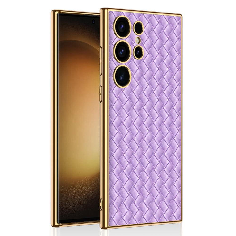 GKK For Samsung Galaxy S24 Ultra Electroplating PU Leather+TPU+PC Woven Texture Cell Phone Cases - Purple
