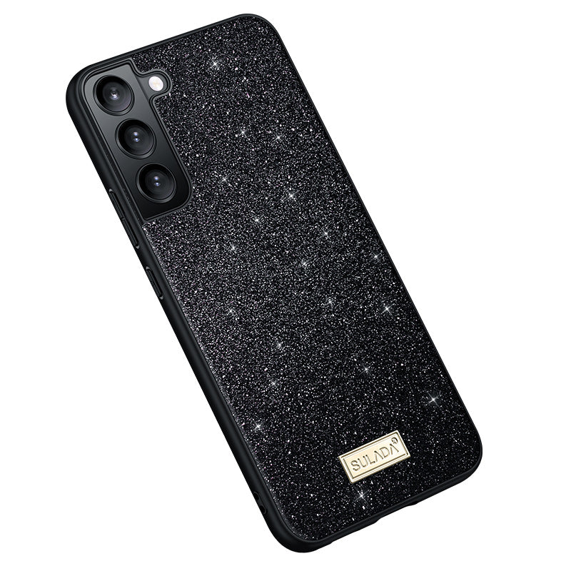 SULADA Cell Phone Cases for Samsung Galaxy S24 Glitter Sequins PU Leather+PC+TPU Cover - Black