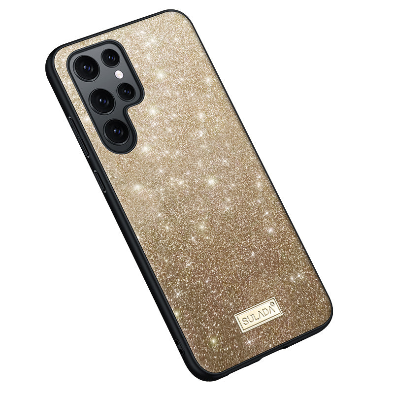 SULADA For Samsung Galaxy S24 Ultra PU Leather+PC+TPU Cell Phone Cases Glitter Sequins Back Cover - Gold
