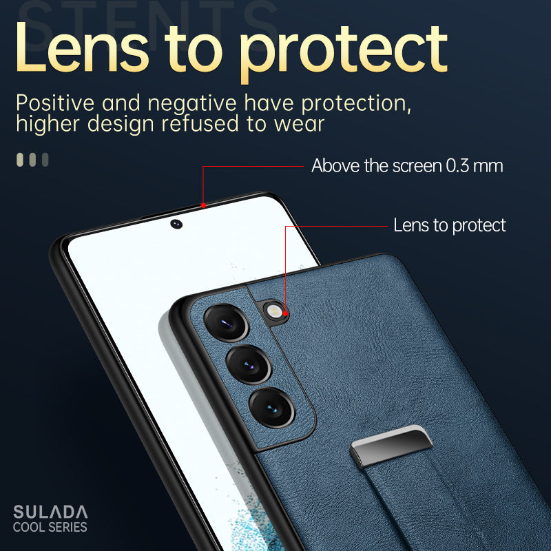 SULADA Fashion Series for Samsung Galaxy S24 Ultra Phone Case Anti-fall Retractable Hand Strap Cover - Brown