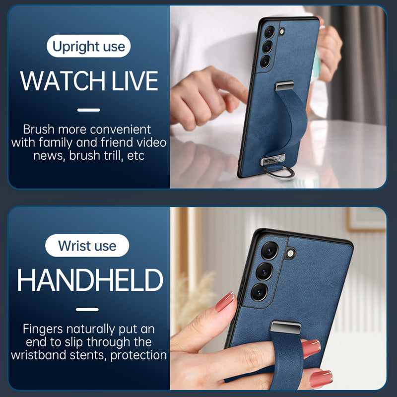 SULADA Fashion Series for Samsung Galaxy S24 Ultra Phone Case Anti-fall Retractable Hand Strap Cover - Brown