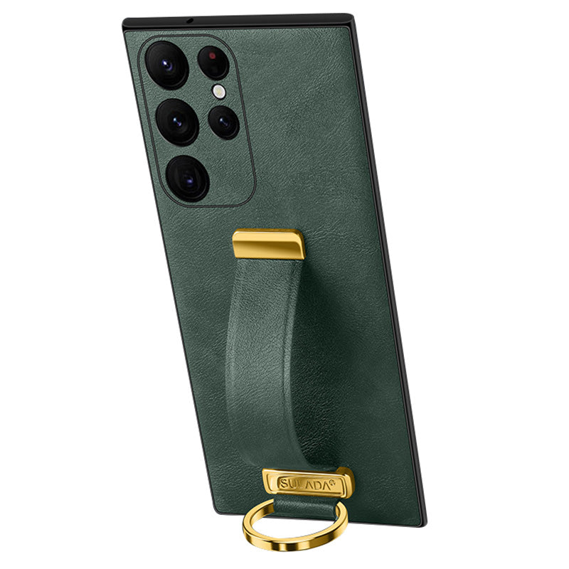 SULADA Fashion Series for Samsung Galaxy S24 Ultra Phone Case Anti-fall Retractable Hand Strap Cover - Green
