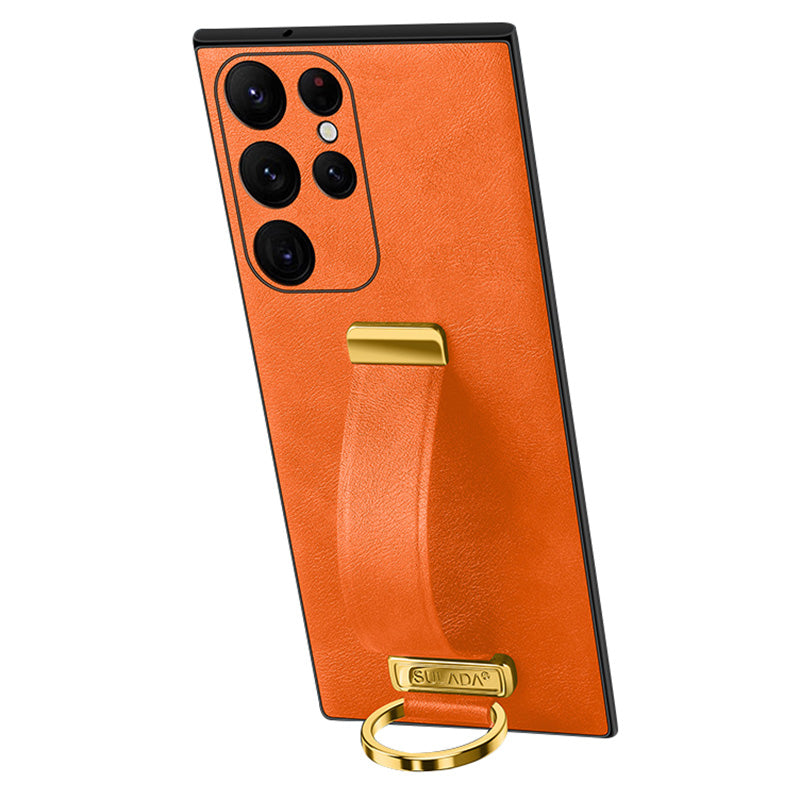SULADA Fashion Series for Samsung Galaxy S24 Ultra Phone Case Anti-fall Retractable Hand Strap Cover - Orange