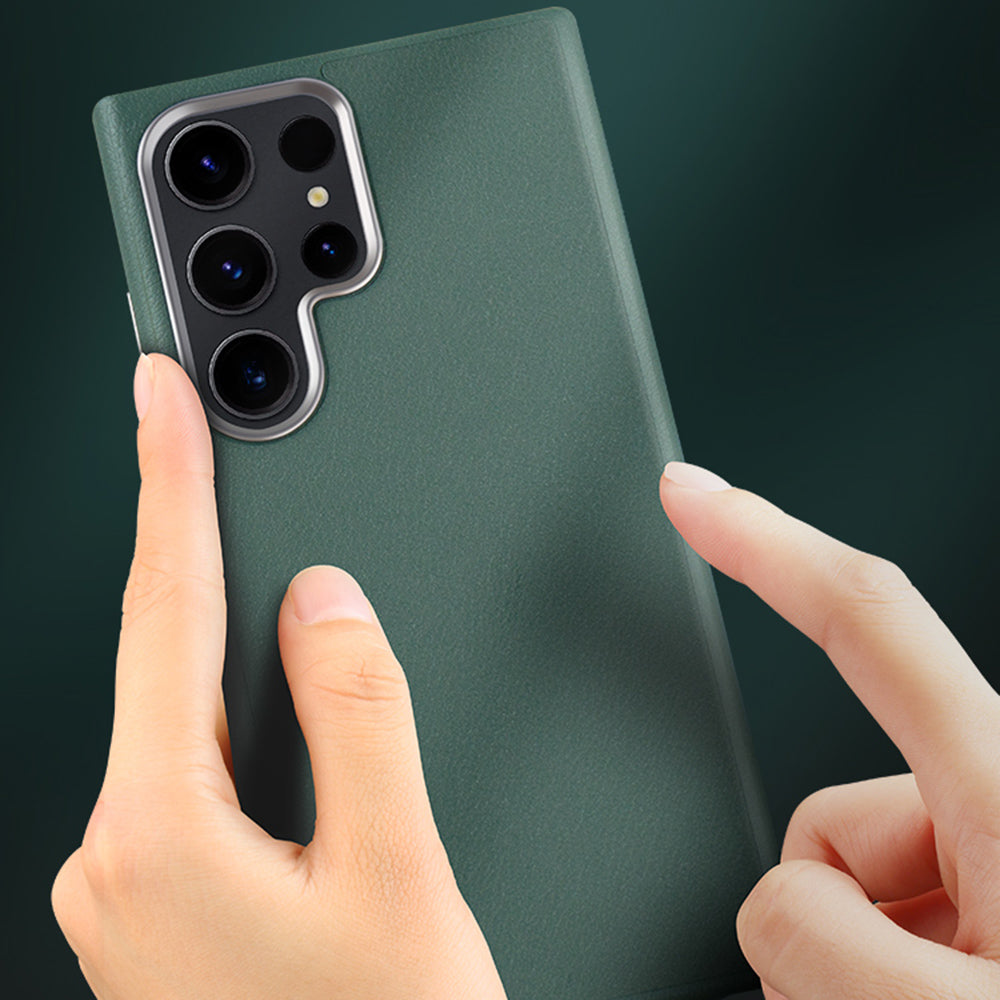 X-LEVEL For Samsung Galaxy S24 Ultra Phone Case PU Leather Coated PC Cover - Grey