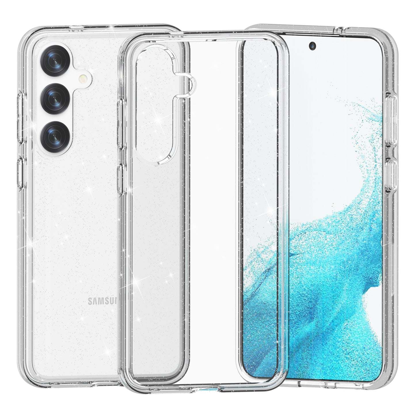 For Samsung Galaxy S24+ Case PC + TPU Shiny Glitter Phone Cover - White