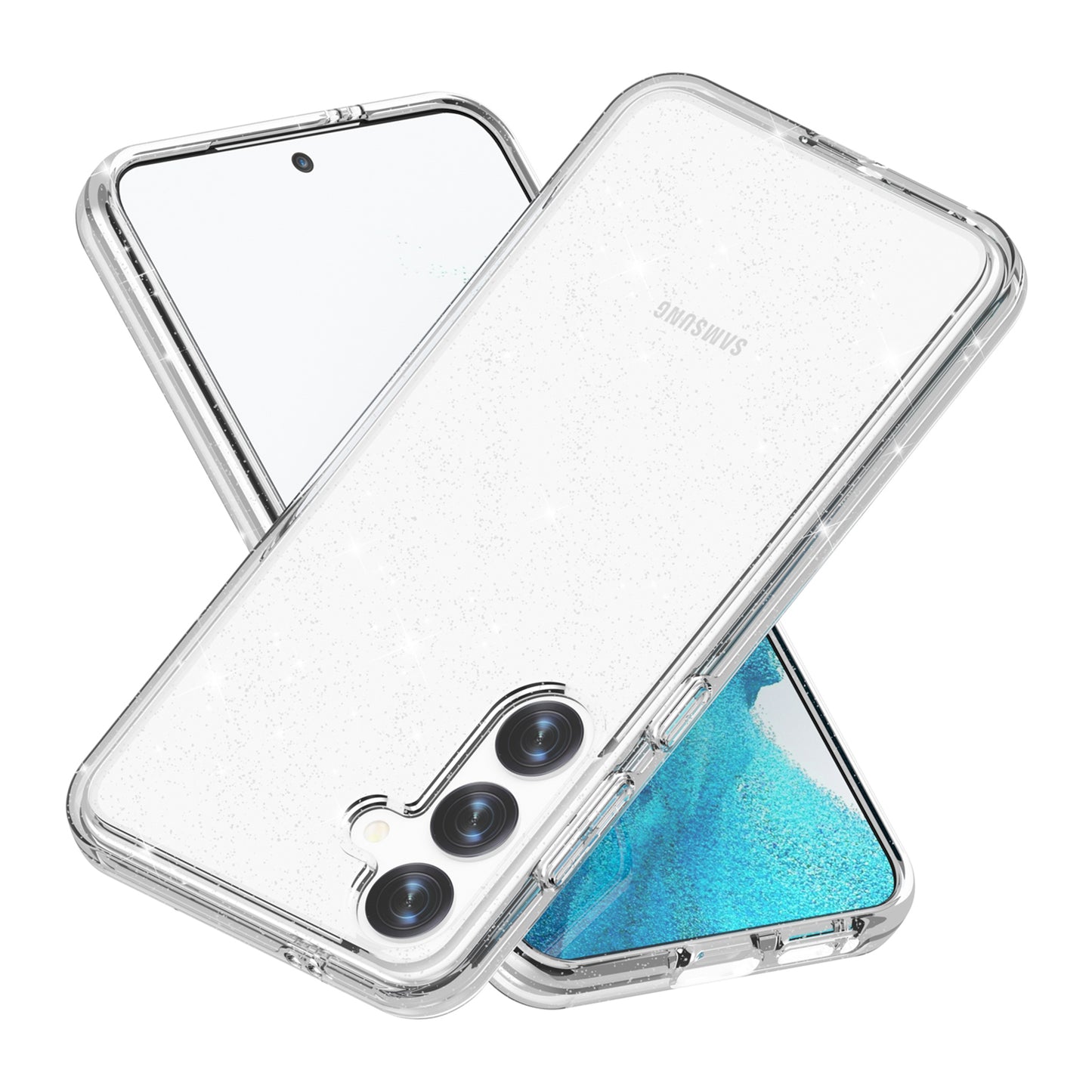 For Samsung Galaxy S24+ Case PC + TPU Shiny Glitter Phone Cover - White