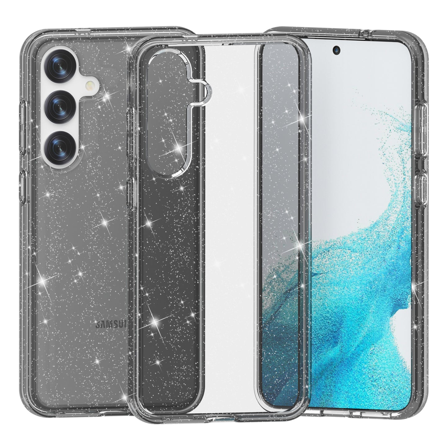 For Samsung Galaxy S24+ Case PC + TPU Shiny Glitter Phone Cover - Black