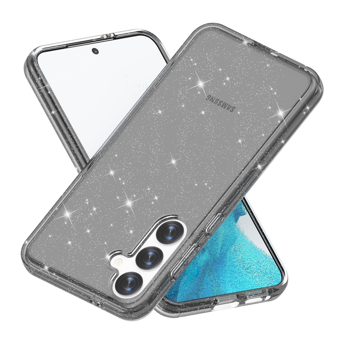 For Samsung Galaxy S24+ Case PC + TPU Shiny Glitter Phone Cover - Black