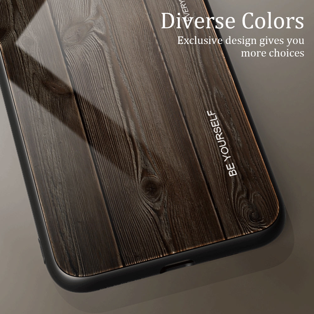 For Samsung Galaxy S24 Case Wood Texture Tempered Glass+TPU Anti-Drop Phone Case - Orange