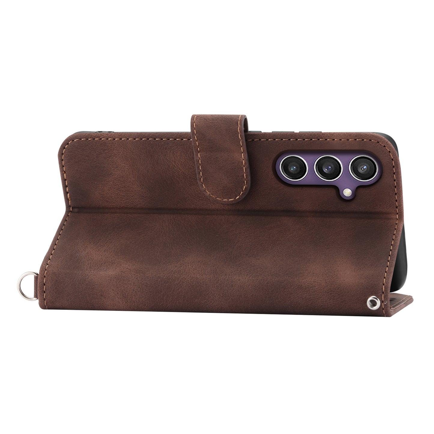 For Samsung Galaxy S24 Case Multiple Card Slots Leather Stand Cover with Straps - Brown