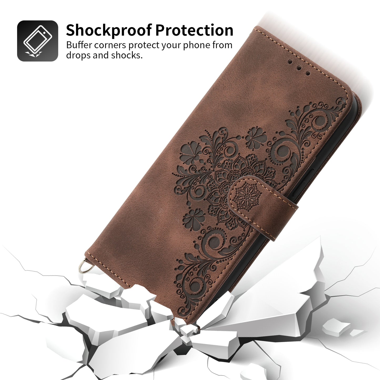 For Samsung Galaxy S24 Case Multiple Card Slots Leather Stand Cover with Straps - Brown