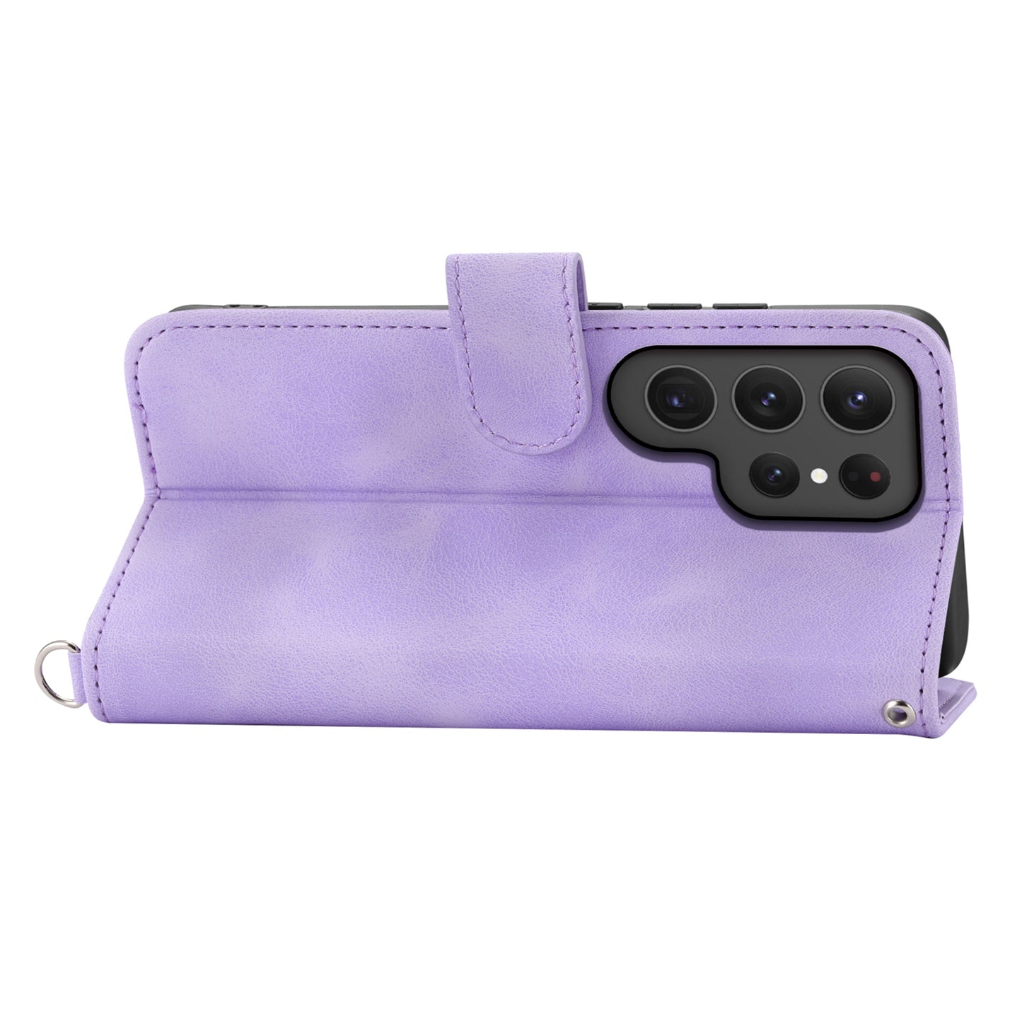 For Samsung Galaxy S24 Ultra Case Skin-touch Wallet Stand Leather Cover with Straps - Light Purple