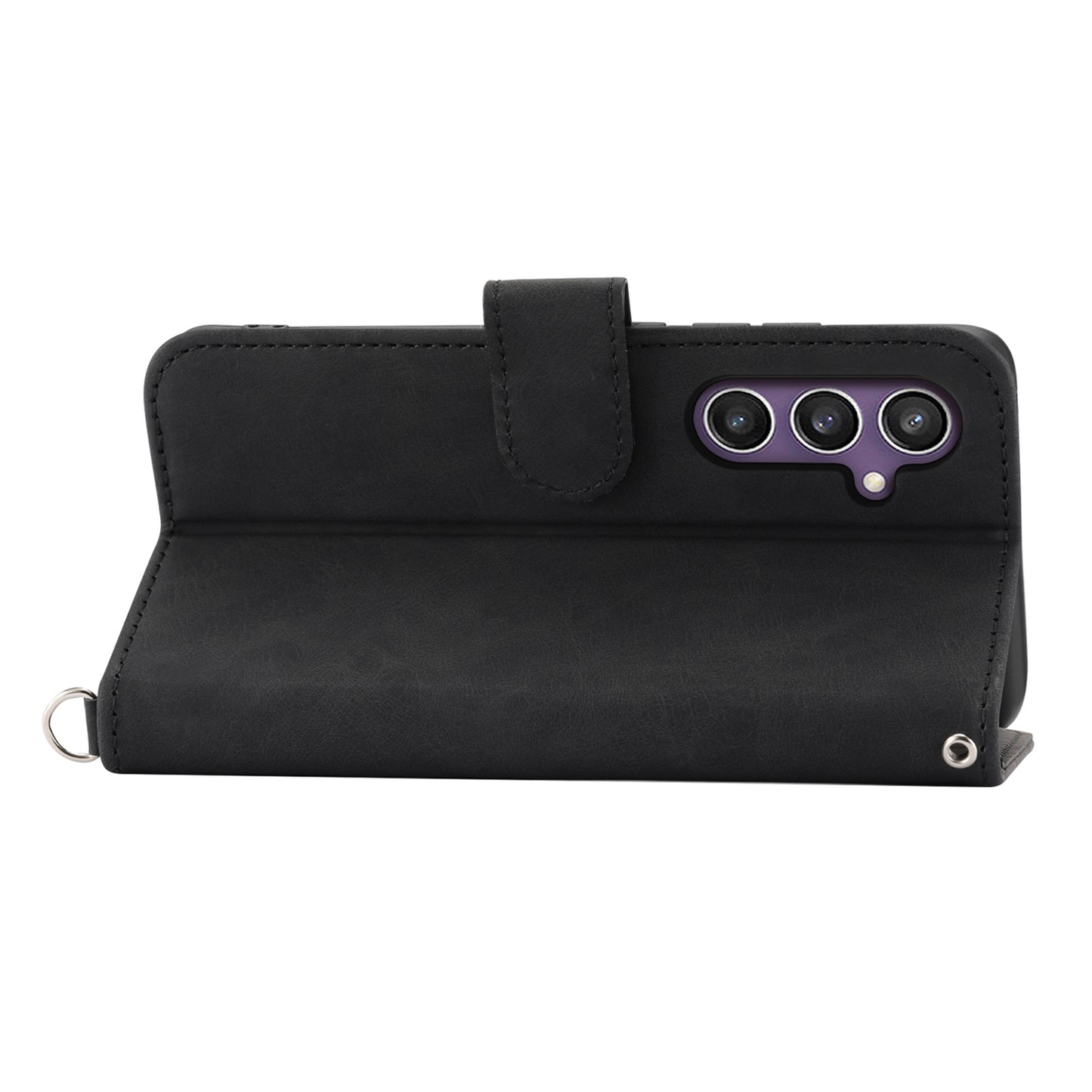 For Samsung Galaxy S24+ Case Multiple Card Slots Leather Wallet Cover with Straps - Black