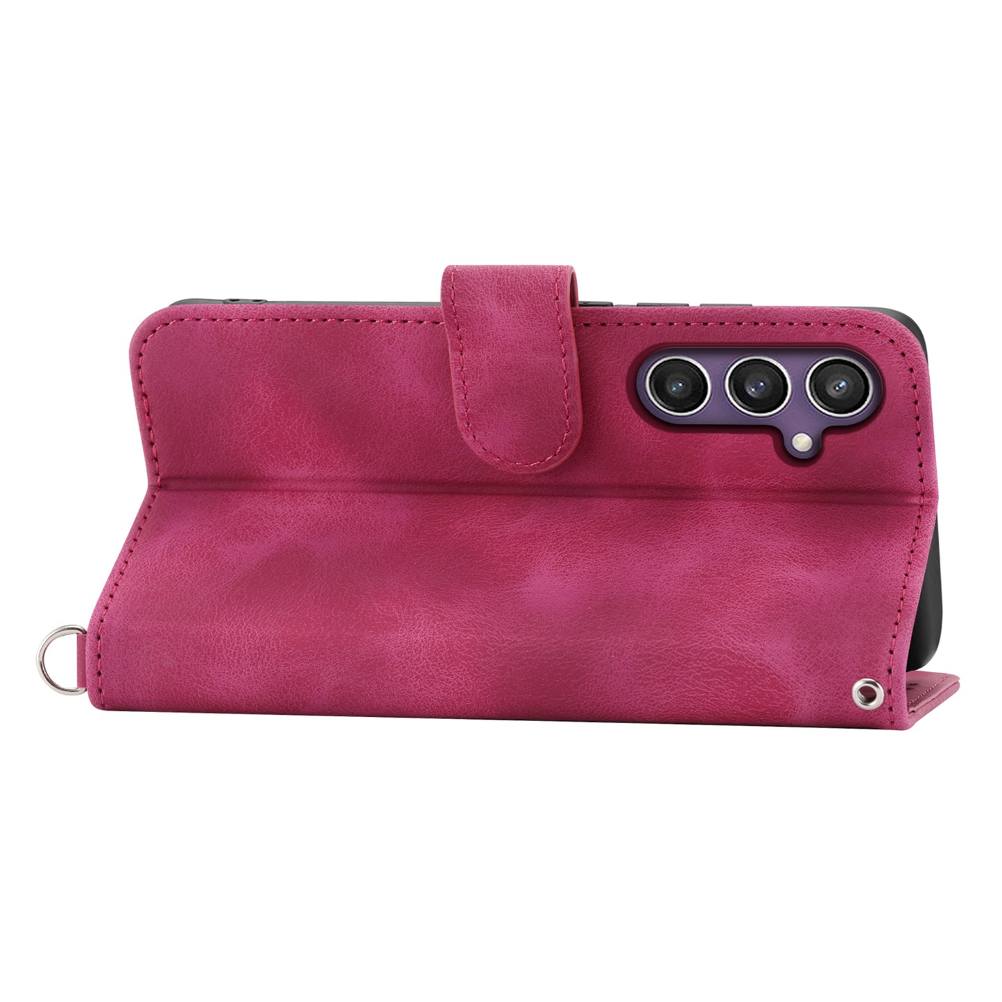 For Samsung Galaxy S24+ Case Multiple Card Slots Leather Wallet Cover with Straps - Wine Red
