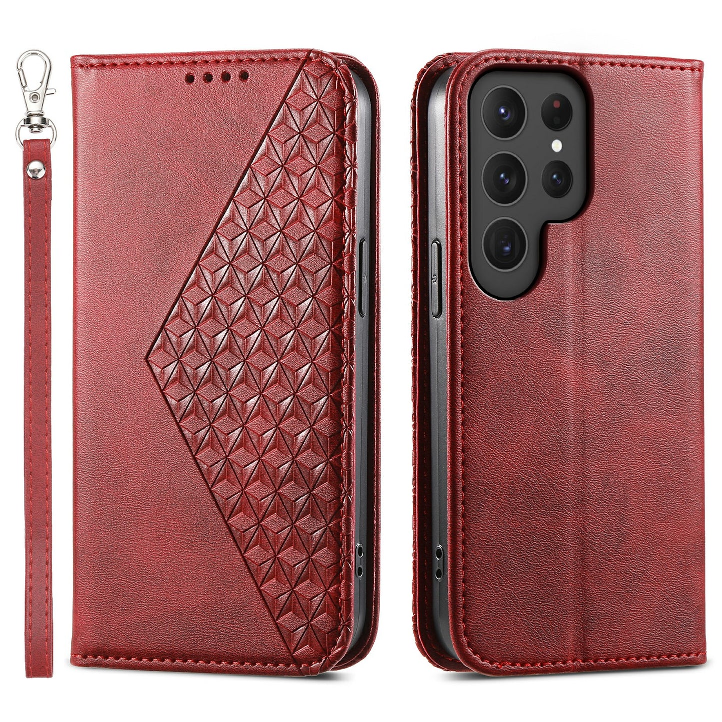 For Samsung Galaxy S24 Ultra Case Imprinted PU Leather+TPU Cell Phone Wallet Cover - Red