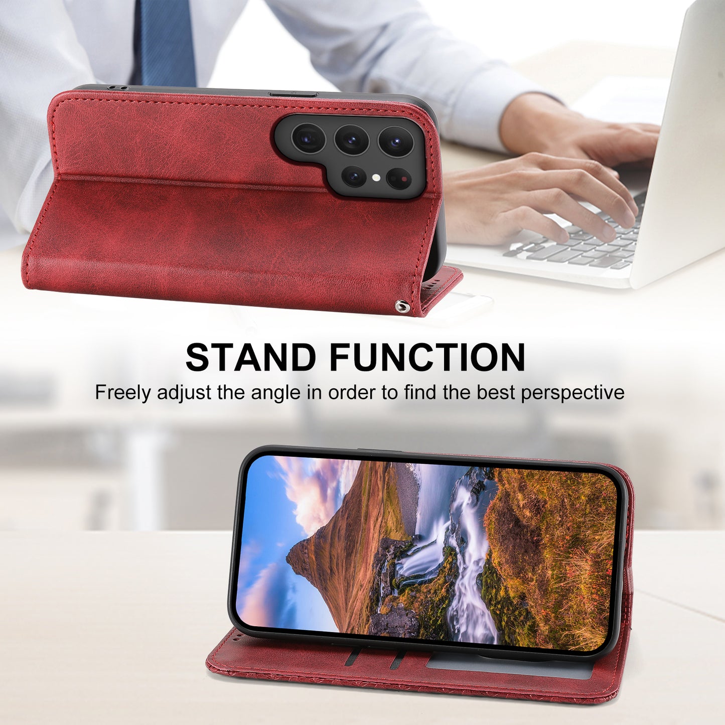 For Samsung Galaxy S24 Ultra Case Imprinted PU Leather+TPU Cell Phone Wallet Cover - Red